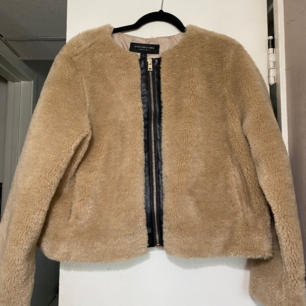 Marc New York  Faux Fur Tan Coat Zip Up size Large